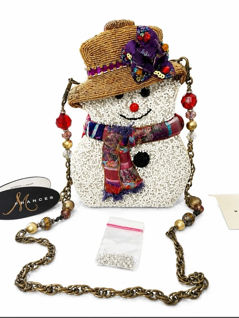 Mary Frances beaded snowman - “SNOW BELLE” purse HTF with COA CHRISTMAS EUC
